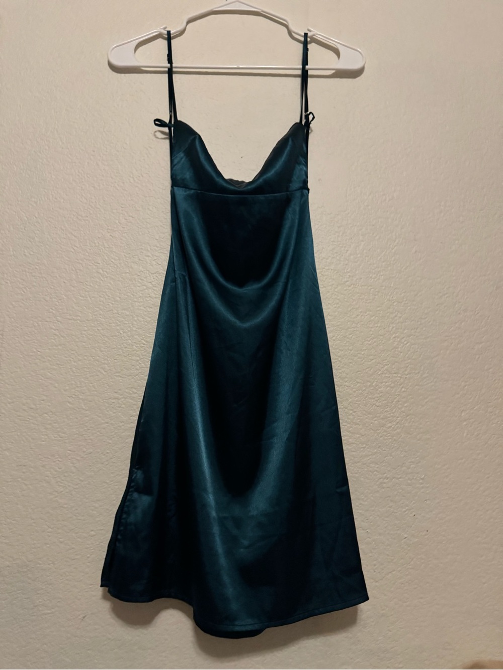 Lucy in the Sky Teal Satin Backless Slip Dress